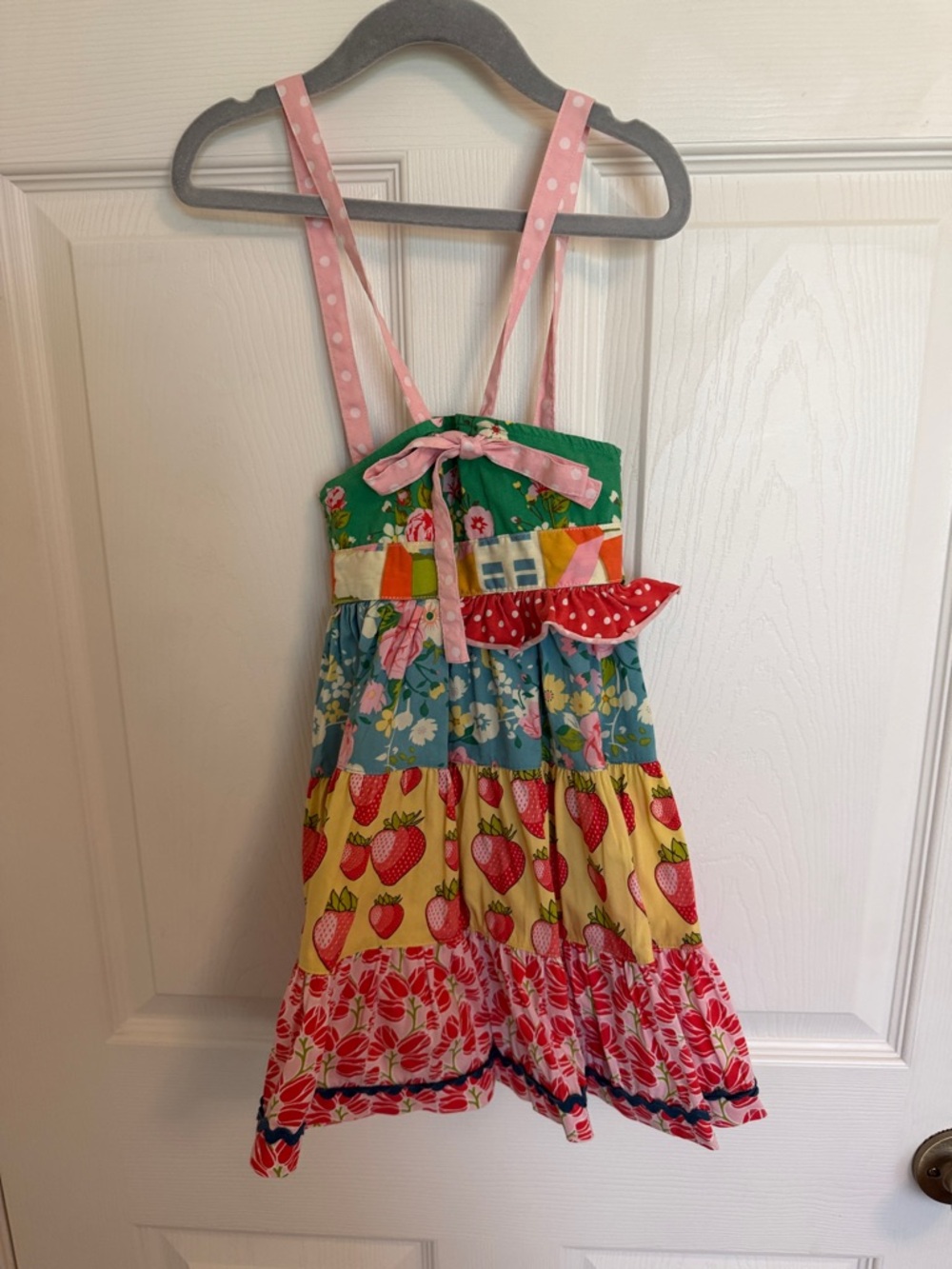 Girls Colorful Tiered Strawberry Summer Dress with Polka Dot Straps